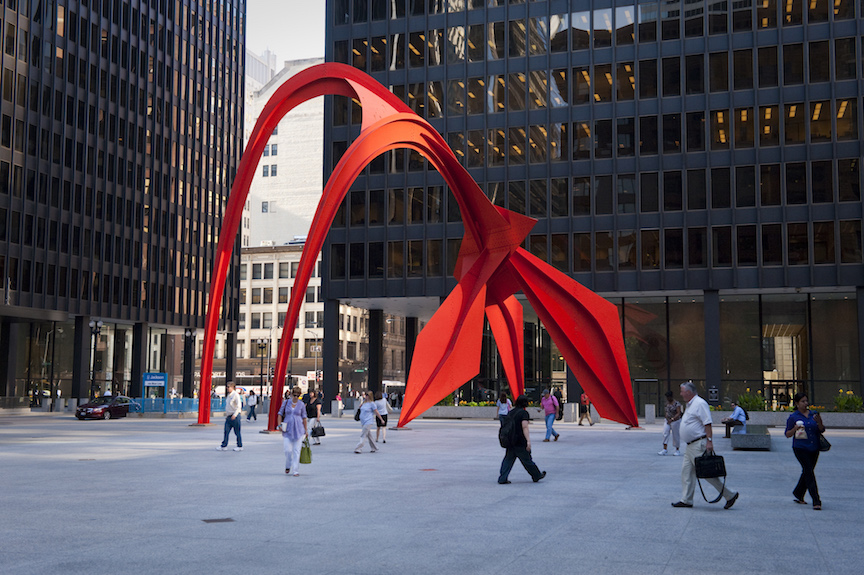 Alexander Calder's Flamingo sculpture public art at Federal Plaza Federal Center orange modern